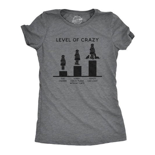 Womens Level Of Crazy T Shirt Funny Crazy Cat Lady Pet Kitty Animal Lover Graphic Novelty Tee Funny Womens T Shirts Cute...
