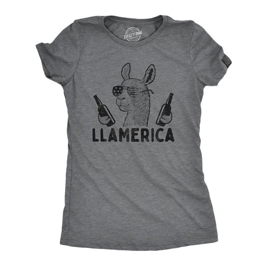 Womens Llamerica T Shirt Funny 4th Of July Patriotic Beer Drinking Llama Graphic Novelty Party Tee Funny Womens T Shirts...