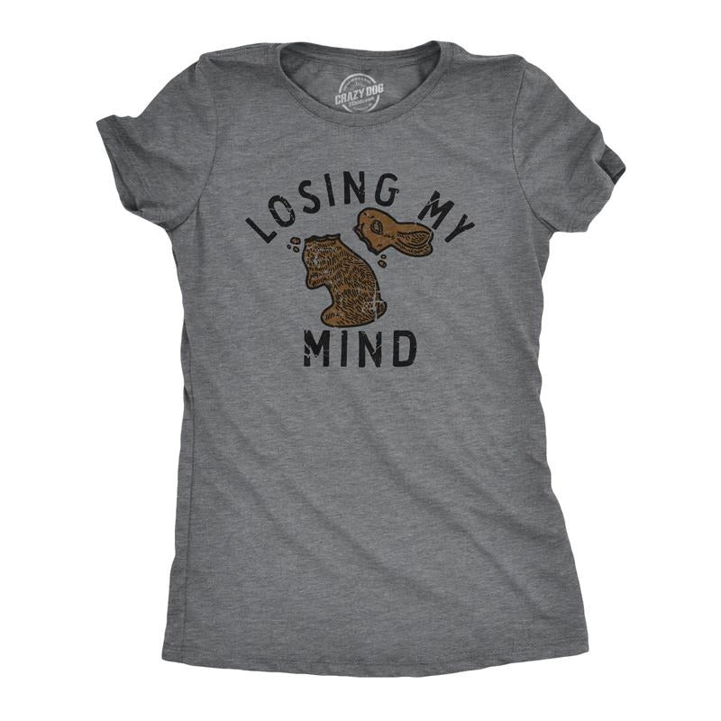 Womens Losing My Mind T Shirt Funny Broken Chocolate Easter Bunny Joke Tee For Ladies Funny Womens T Shirts Cute Slimming...