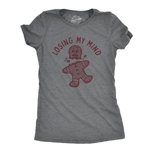 Womens Losing My Mind T Shirt Funny Headless Gingerbread Man Xmas Tee For Ladies Funny Womens T Shirts Cute Slimming Top...