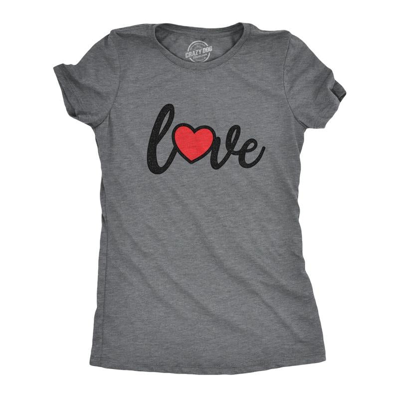 Womens Love Script Heart T Shirt Cute Flirty Date Tee Funny Womens T Shirts Cute Slimming Top Comfortable Soft Womenswear...