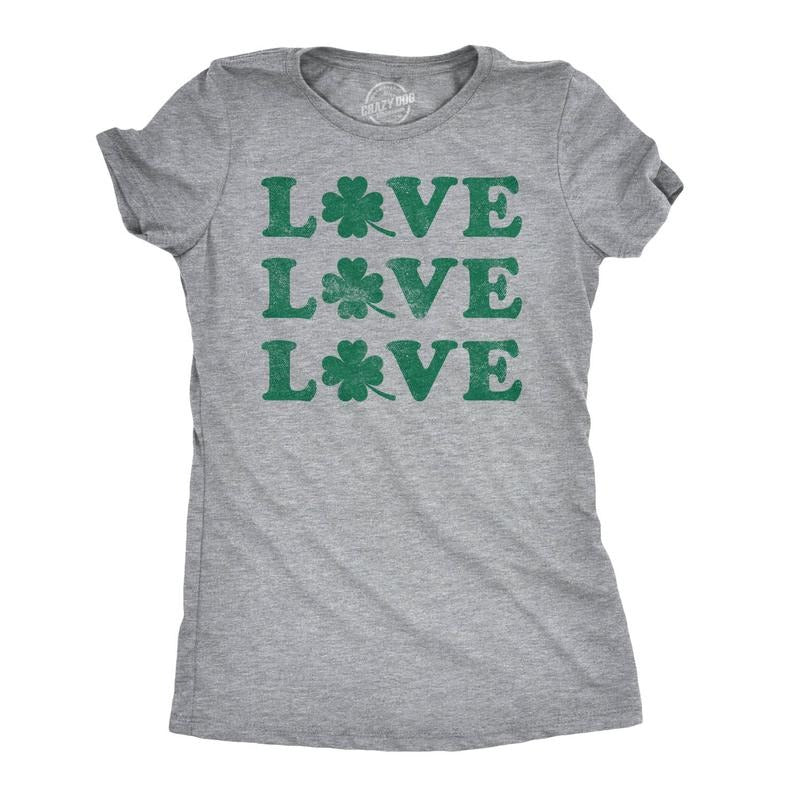 Womens Love Shamrock T Shirt Cute Four Leaf Clover Saint Patricks Day Patty Tee Funny Womens T Shirts Cute Slimming Top...
