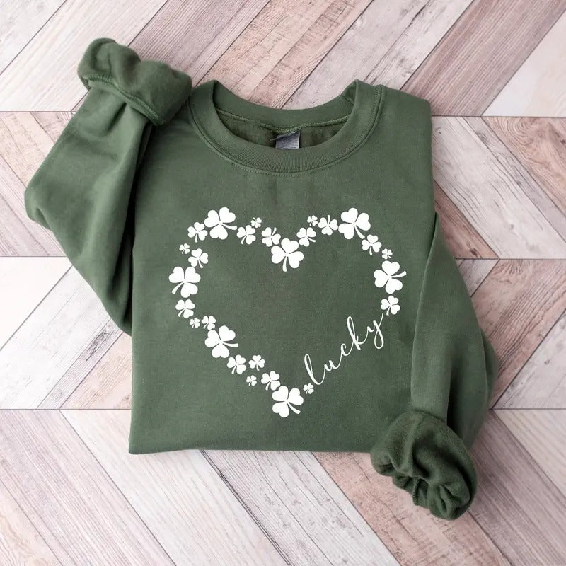 Womens Lucky Heart Sweatshirt, Cute Shamrock Sweatshirt, 2025 St. Patricks Day Sweatshirt, Shenanigans Shirt, Irish...