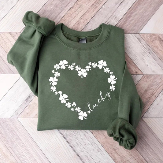 Womens Lucky Heart Sweatshirt, Cute Shamrock Sweatshirt, 2025 St. Patricks Day Sweatshirt, Shenanigans Shirt, Irish...
