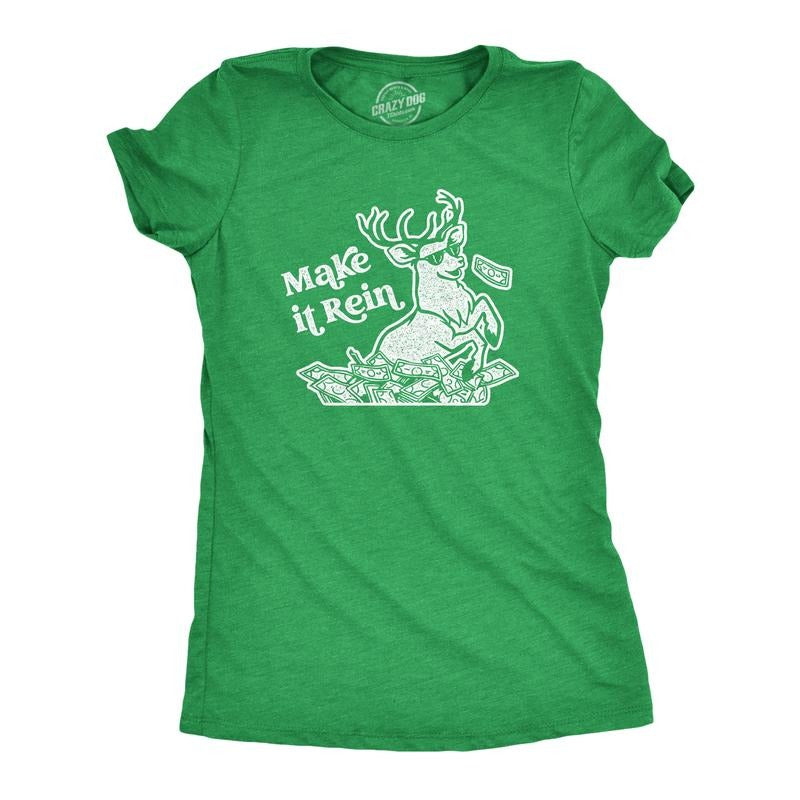 Womens Make It Rein T Shirt Funny Christmas Santa Reindeer Graphic Novelty Tee Funny Womens T Shirts Cute Slimming Top...