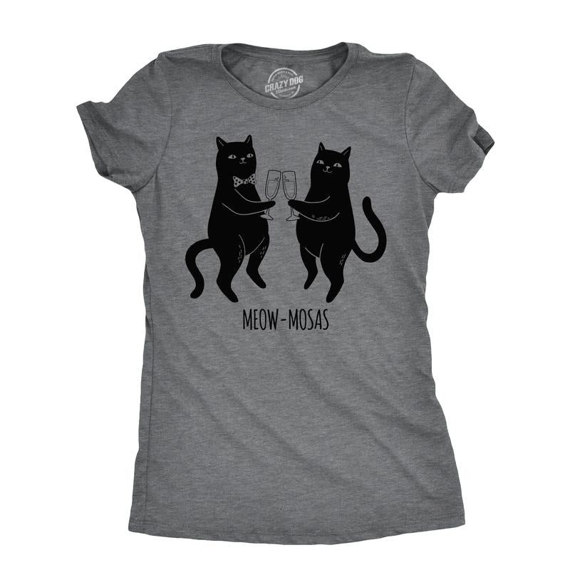 Womens Meow Mosas T Shirt Funny Drinking Party Cat Brunch Lovers Tee For Ladies Funny Womens T Shirts Cute Slimming Top...