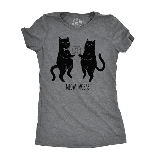 Womens Meow Mosas T Shirt Funny Drinking Party Cat Brunch Lovers Tee For Ladies Funny Womens T Shirts Cute Slimming Top...