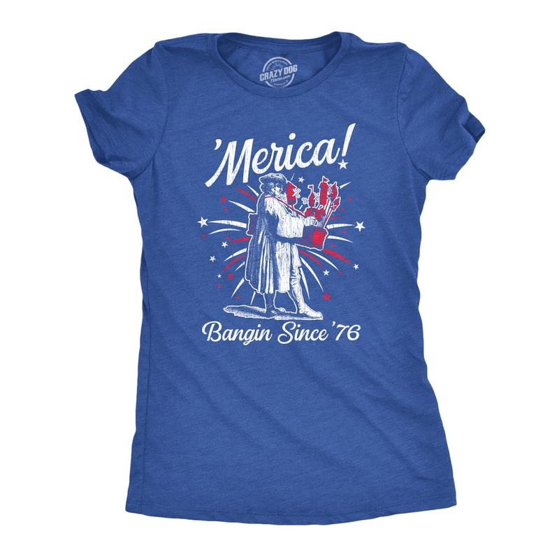 Womens Merica Banging Since 76 T Shirt Funny Fourth Of July American Fireworks Tee for Ladies Funny Womens T Shirts Cute...