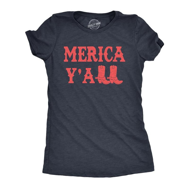 Womens Merica Yall T Shirt Funny Cool Fourth Of July Party Patriotic Cowboy Tee For Ladies Funny Womens T Shirts Cute...