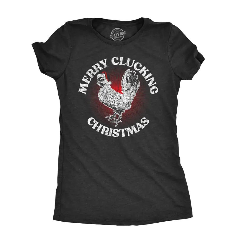 Womens Merry Clucking Christmas T Shirt Funny Xmas Rooster Chicken Joke Tee for Ladies Funny Womens T Shirts Cute...