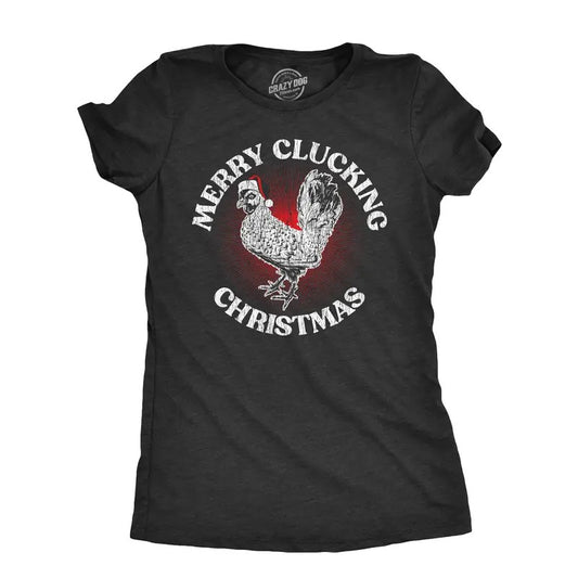 Womens Merry Clucking Christmas T Shirt Funny Xmas Rooster Chicken Joke Tee for Ladies Funny Womens T Shirts Cute...
