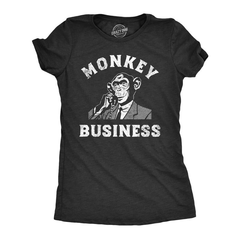 Womens Monkey Business T shirt Funny Primate Office Job Joke Tee for Ladies Funny Womens T Shirts Cute Slimming Top...