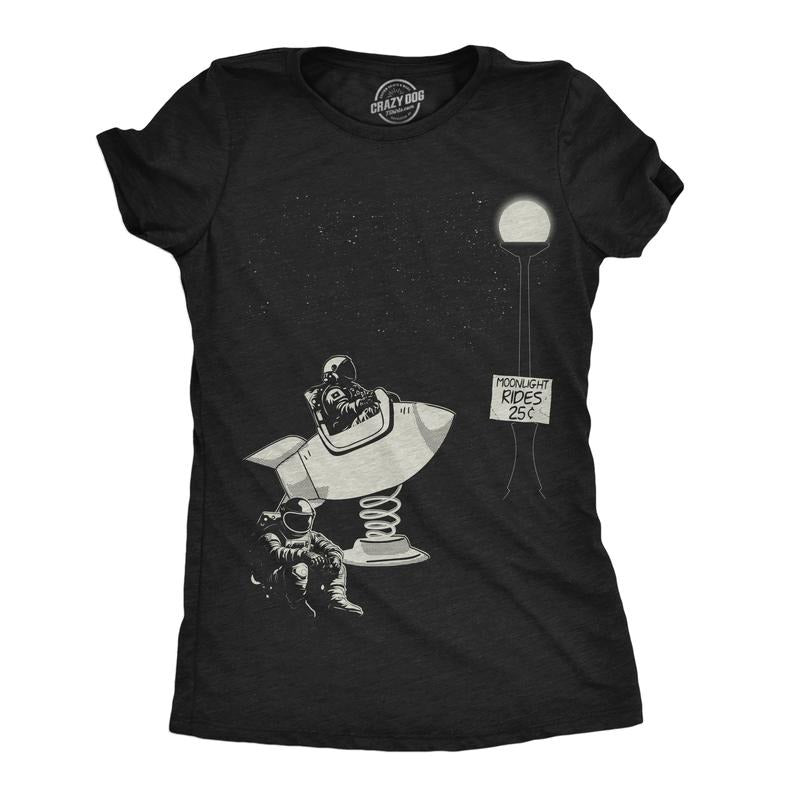 Womens Moonlight Rides Funny T Shirts Sarcastic Space Grpahic Tee For Ladies Funny Womens T Shirts Cute Slimming Top...