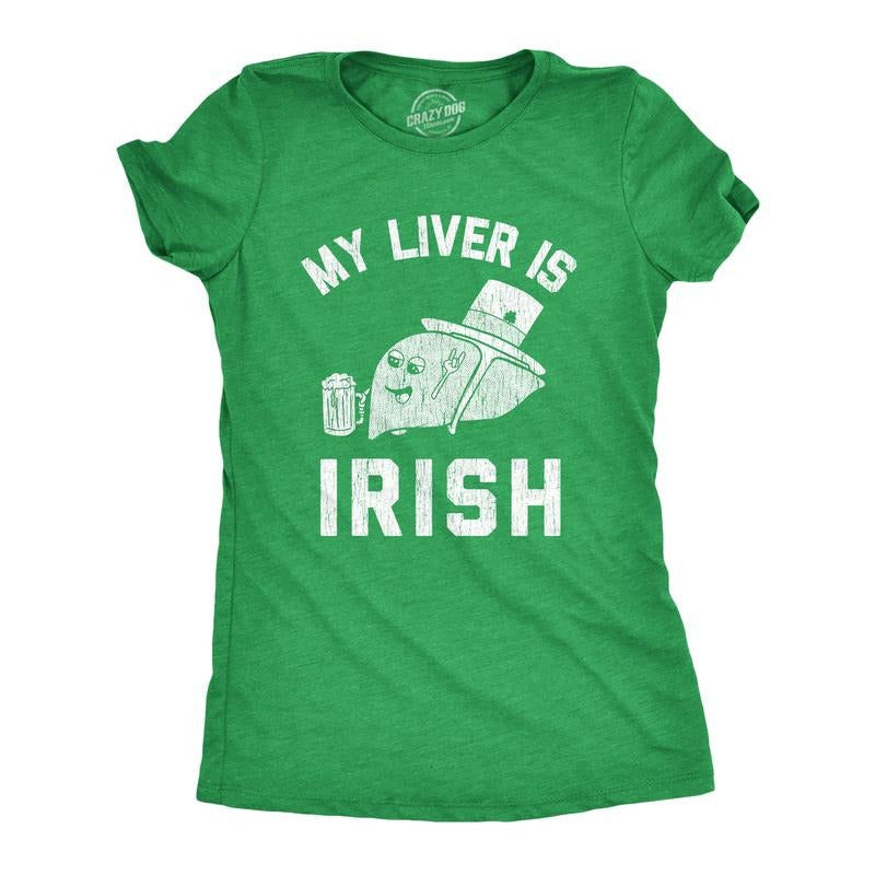 Womens My Liver Is Irish T shirt Funny Saint Patricks Day Saying Humor Drinking Funny Womens T Shirts Cute Slimming Top...