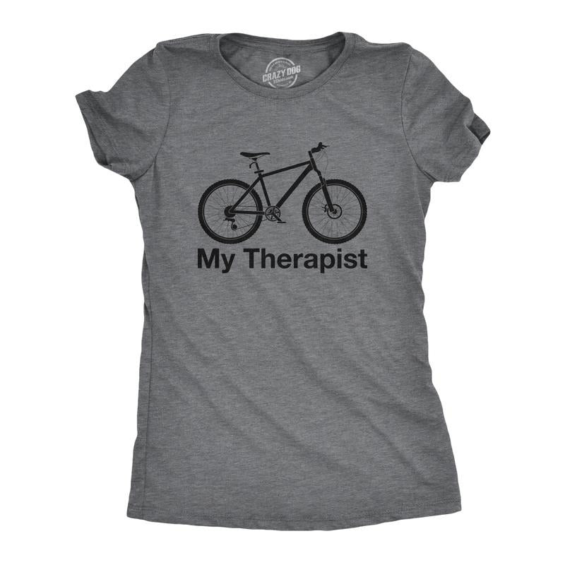 Womens My Therapist Bicycle T shirt Funny Biking Cycling Outdoors Graphic Tee Funny Womens T Shirts Cute Slimming Top...