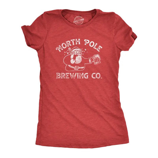 Womens North Pole Brewing Co T Shirt Funny Xmas Beer Company Santa Drinking Tee For Ladies Funny Womens T Shirts Cute...