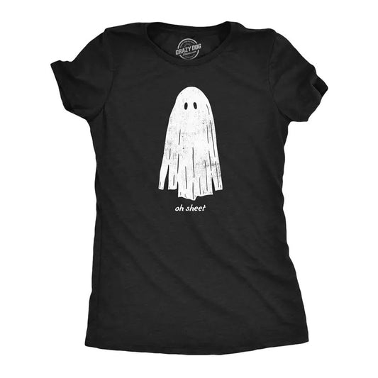 Womens Oh Sheet T Shirt Funny Spooky Halloween Party Ghost Bedsheet Joke Tee For Ladies Funny Womens T Shirts Cute...