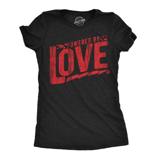 Womens Powered By Love Funny T Shirts Cute Valentines Day Graphic Tee For Ladies Funny Womens T Shirts Cute Slimming Top...