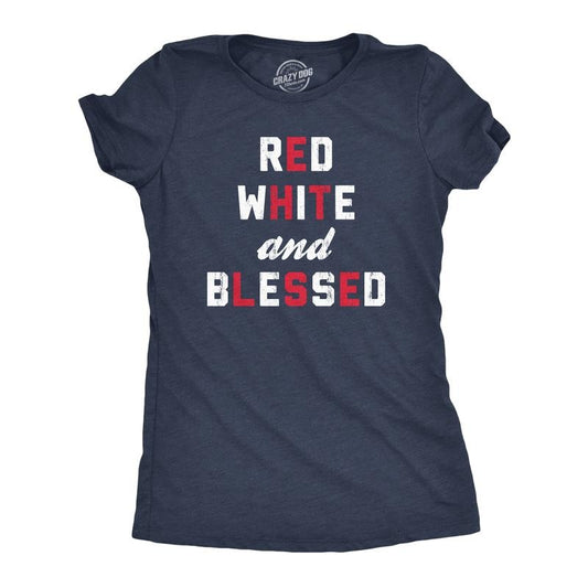 Womens Red White And Blessed T Shirt Funny Fourth Of July Party Text Tee For Ladies Funny Womens T Shirts Cute Slimming...