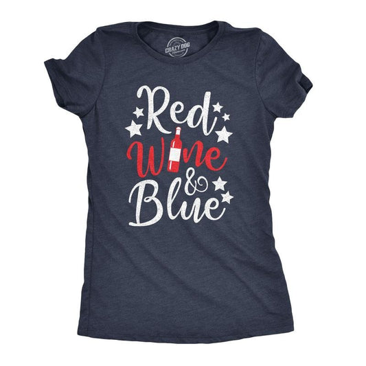 Womens Red Wine And Blue T Shirt Funny Patriotic USA Celebration Drinking Tee Funny Womens T Shirts Cute Slimming Top...