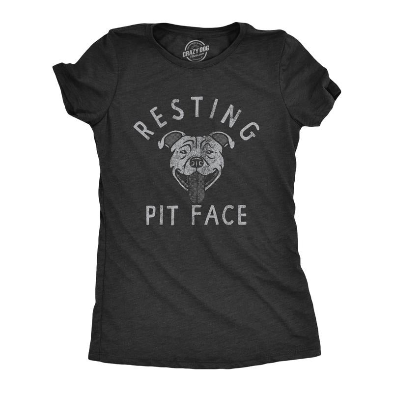 Womens Resting Pit Face T Shirt Funny Cute Pitbull Lovers Tee for Ladies Funny Womens T Shirts Cute Slimming Top...