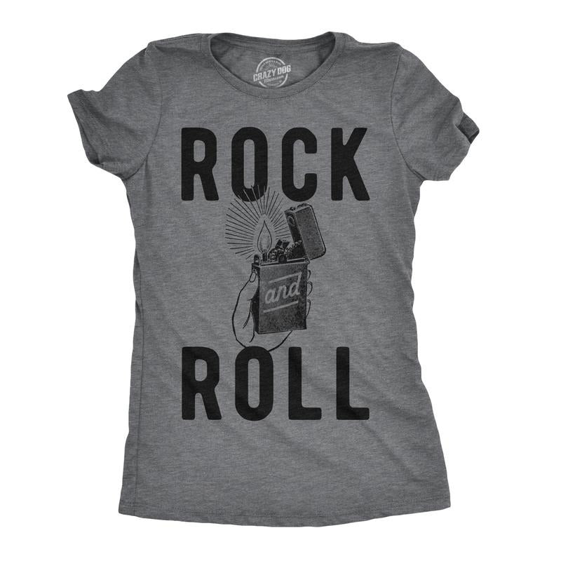 Womens Rock And Roll Lighter T Shirt Funny Music Concert Tee For Ladies Funny Womens T Shirts Cute Slimming Top...