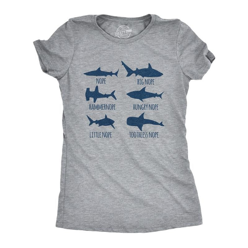 Womens Shark Nope T Shirt Funny Fear Of Sharks Breeds Graphic Novelty Tee for Ladies Funny Womens T Shirts Cute Slimming...