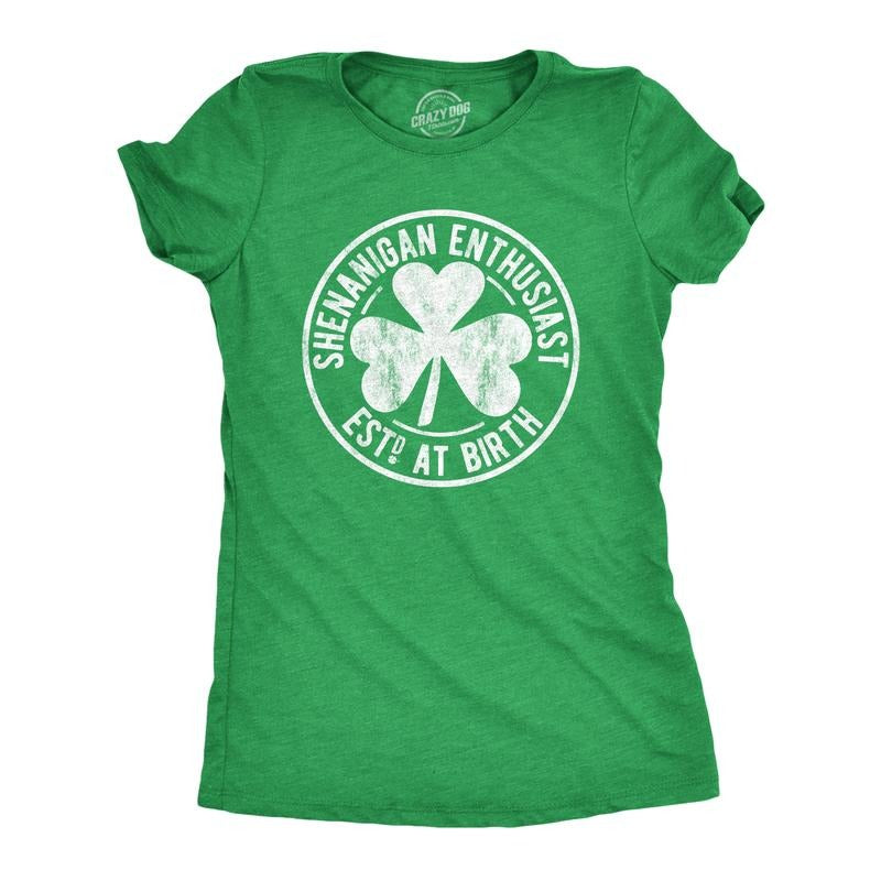 Womens Shenanigan Enthusiast T Shirt Funny Saint Patricks Day St Patty Irish Tee Funny Womens T Shirts Cute Slimming Top...