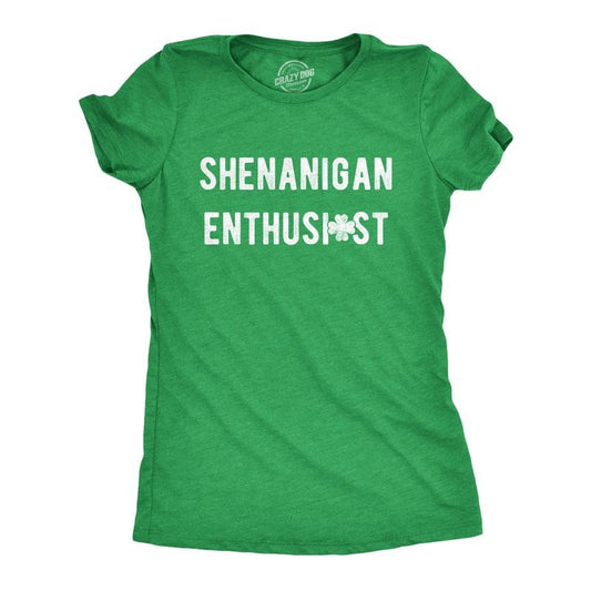 Womens Shenanigan Enthusiast T Shirt Funny St Patricks Day Party Novelty Tee Funny Womens T Shirts Cute Slimming Top...