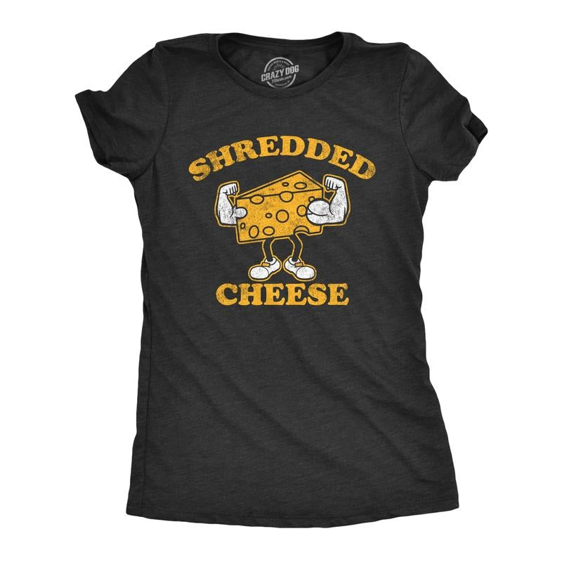 Womens Shredded Cheese T Shirt Funny Cheesy Buff Workout Joke Tee for Ladies Funny Womens T Shirts Cute Slimming Top...