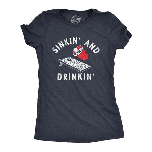 Womens Sinkin and Drinkin T Shirt Funny Beer Pong Corn Hole Partying Tee for Ladies Funny Womens T Shirts Cute Slimming...