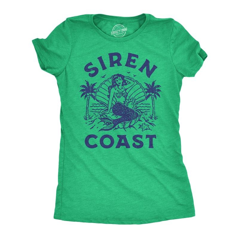 Womens Siren Coast T Shirt Funny Tropical Mermaid Beach Lovers Tee for Ladies Funny Womens T Shirts Cute Slimming Top...
