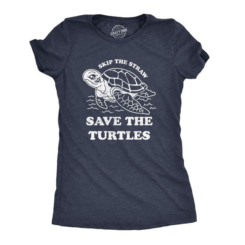 Womens Skip The Straw Save The Turtles Tshirt Environmental Awareness Tee Funny Womens T Shirts Cute Slimming Top...