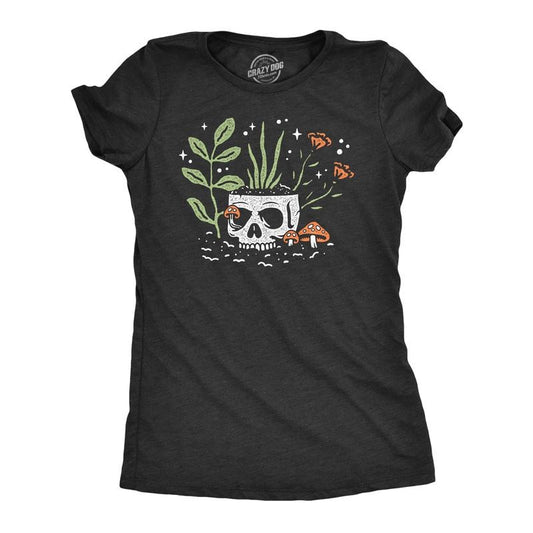 Womens Skull Flowers T Shirt Funny Spooky House Plant Horticulture Lovers Tee For Ladies Funny Womens T Shirts Cute...