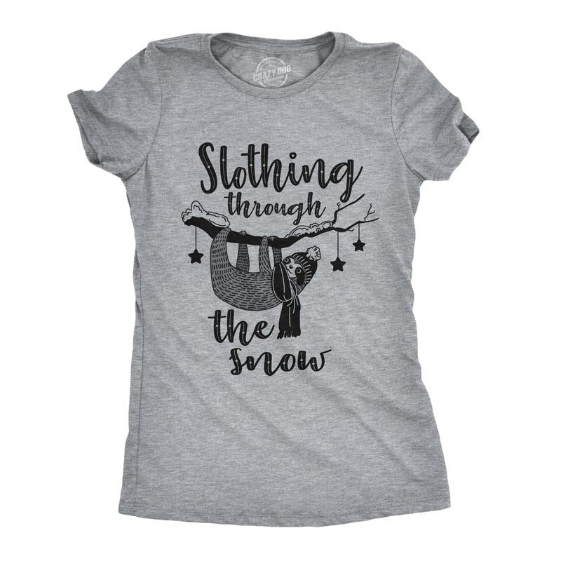 Womens Slothing Through The Snow T Shirt Funny Christmas Carol Sloth Tee Funny Womens T Shirts Cute Slimming Top...