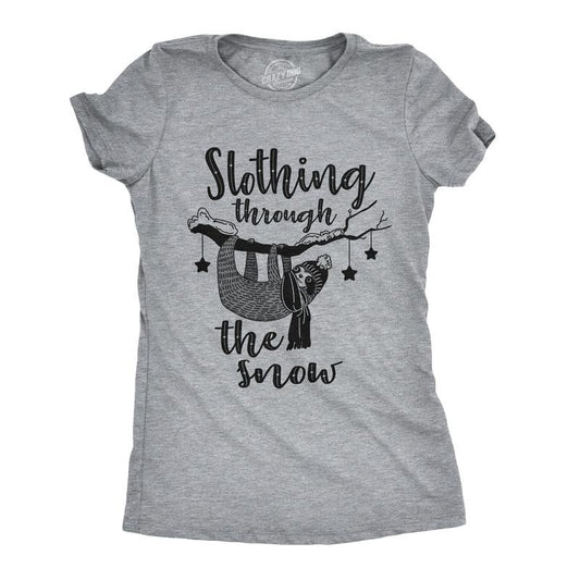 Womens Slothing Through The Snow T Shirt Funny Christmas Carol Sloth Tee Funny Womens T Shirts Cute Slimming Top...