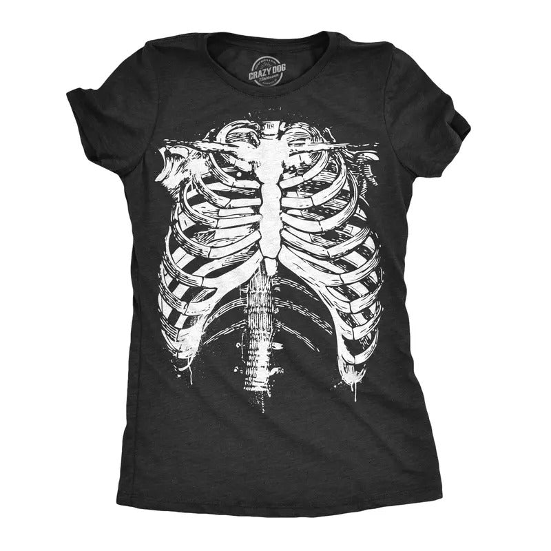 Womens Splattered Rib Cage T Shirt Cool Skeleton Halloween Costume Tee for Ladies Funny Womens T Shirts Cute Slimming Top...