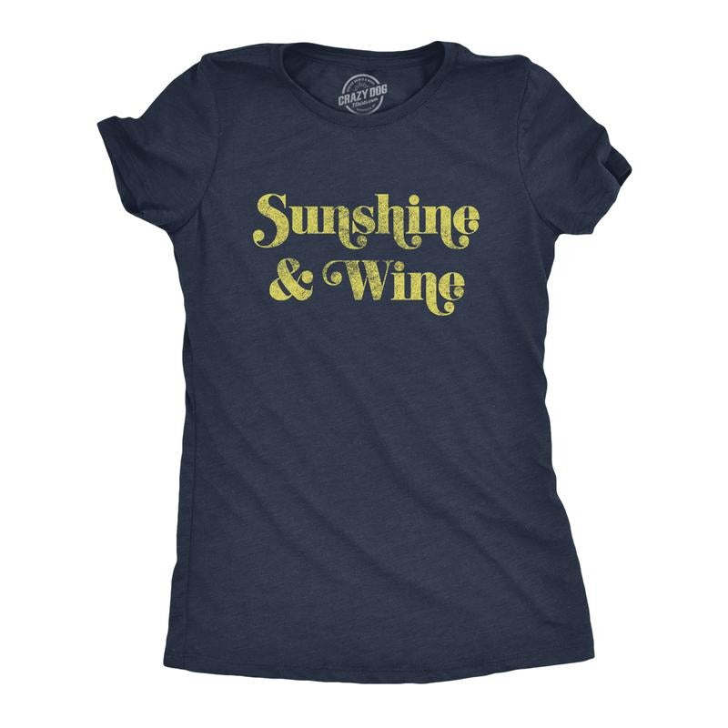 Womens Sunshine and Wine T Shirt Funny Summertime Drinking Vino Graphic Tee Funny Womens T Shirts Cute Slimming Top...