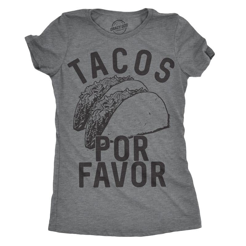 Womens Tacos Por Favor T Shirt Funny Spanish Tee For Ladies Funny Womens T Shirts Cute Slimming Top Comfortable Soft...