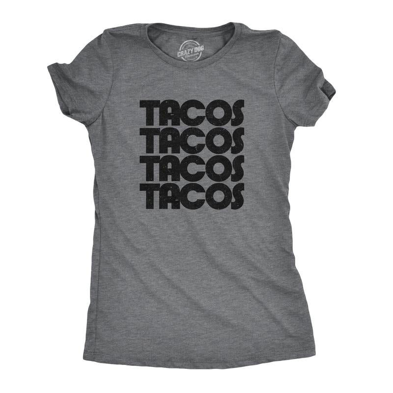 Womens Tacos Tacos Tacos T Shirt Funny Retro Tee for Ladies Funny Womens T Shirts Cute Slimming Top Comfortable Soft...