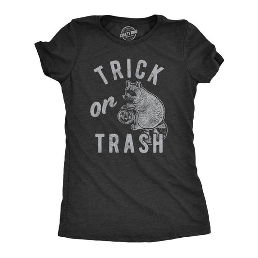 Womens Trick Or Trash T Shirt Funny Raccoon Trick Or Treat Halloween Novelty Tee Funny Womens T Shirts Cute Slimming Top...