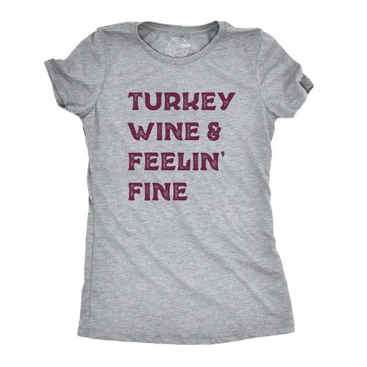 Womens Turkey Wine And Feelin Fine T Shirt Funny Thanksgiving Dinner Drinking Tee Funny Womens T Shirts Cute Slimming Top...