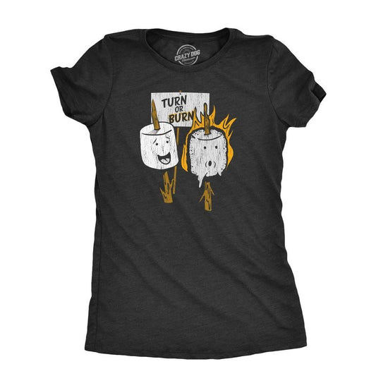 Womens Turn Or Burn T Shirt Funny Campfire Marshmallow Smores Joke Tee For Ladies Funny Womens T Shirts Cute Slimming Top...