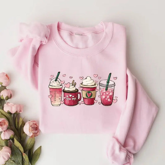 Womens Valentines Day Sweatshirt, Valentine Coffee Sweatshirt, Womens Valentines Day Sweater, Valentines Day Shirt,...