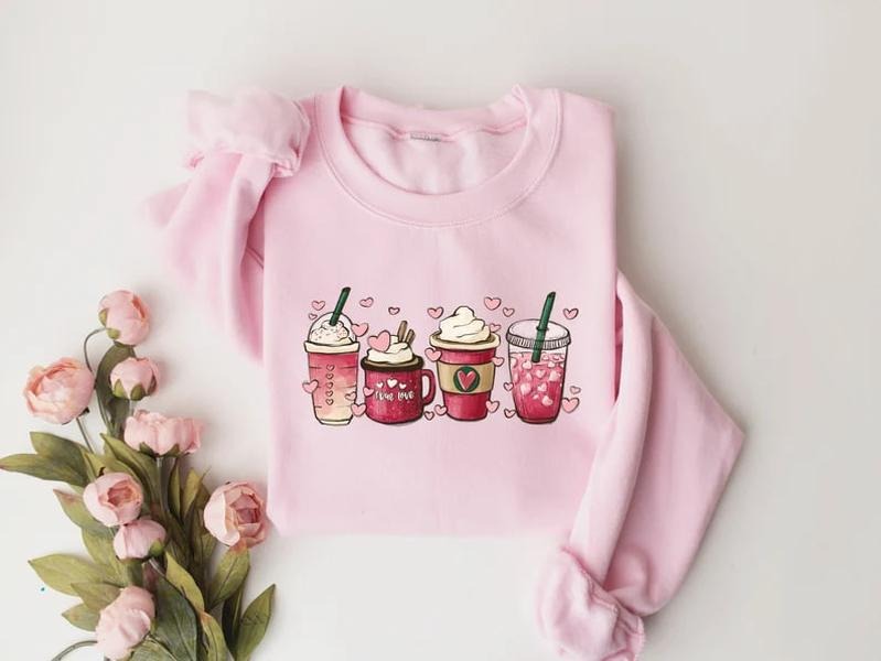 Womens Valentines Day Sweatshirt, Valentine Coffee Sweatshirt, Womens Valentines Day Sweater, Valentines Day Shirt,...