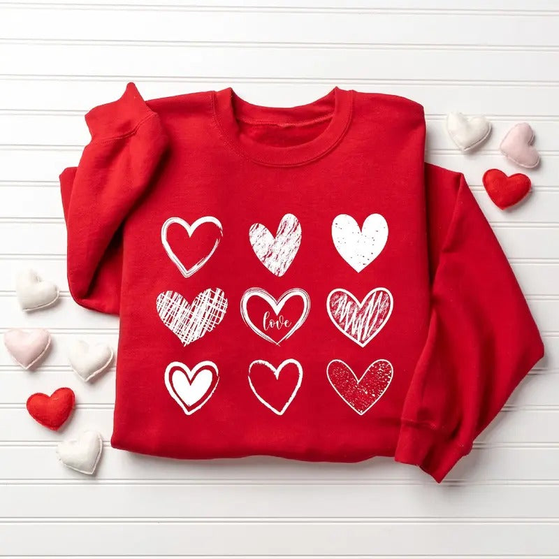 Womens Valentines Hearts Sweatshirt, Cute Valentine Sweatshirt, Teacher Valentine Sweatshirt, Love Sweatshirt, Valentines...