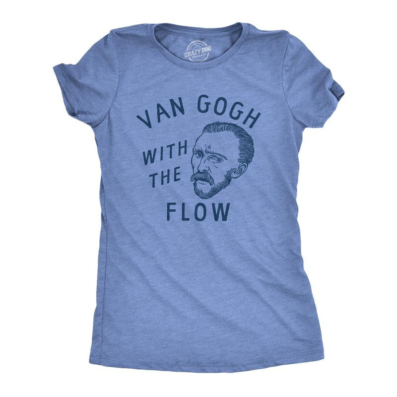 Womens Van Gogh With The Flow T Shirt Funny Painter Vincent Artist Tee For Ladies Funny Womens T Shirts Cute Slimming Top...