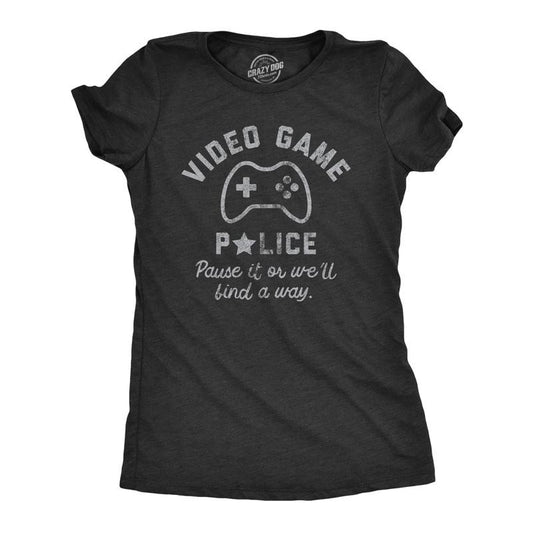 Womens Video Game Police T Shirt Funny Video Gamer Controller Joke Tee For Ladies Funny Womens T Shirts Cute Slimming Top...