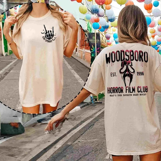 Woodsboro Horror Film Club 2 Sided Comfort Colors Shirt, Horror Film Club Shirt, Woodsboro Scream, Scream Ghost Shirt,...