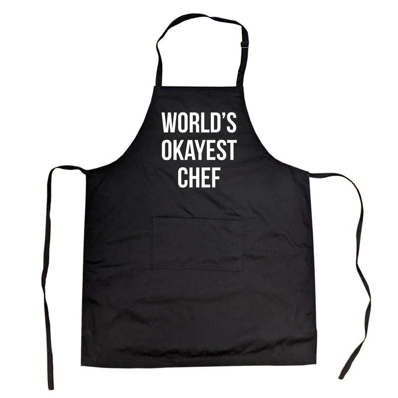 World's Okayest Chef Apron Funny Summer Cookout Apron Funny Aprons Funny Sibling Cover Novelty Cooking Aprons for Men...